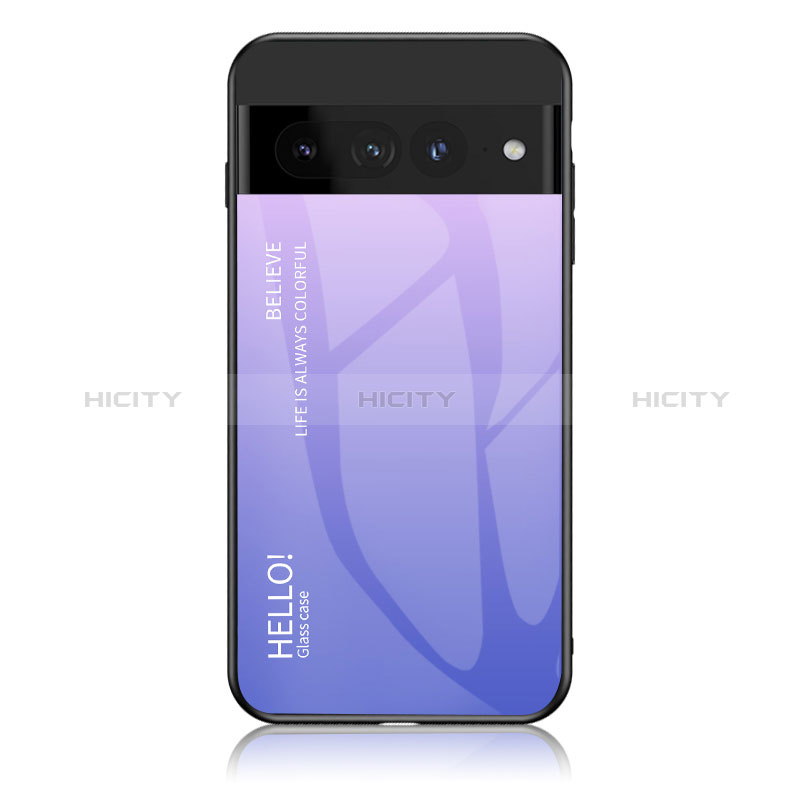 Coque Rebord Contour Silicone et Vitre Miroir Housse Etui Degrade Arc en Ciel LS1 pour Google Pixel 7 Pro 5G Violet Clair Plus