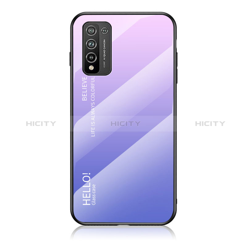 Coque Rebord Contour Silicone et Vitre Miroir Housse Etui Degrade Arc en Ciel LS1 pour Huawei Honor 10X Lite Violet Clair Plus