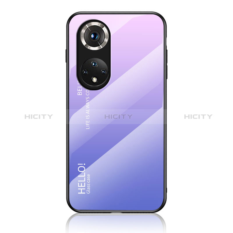 Coque Rebord Contour Silicone et Vitre Miroir Housse Etui Degrade Arc en Ciel LS1 pour Huawei Honor 50 Pro 5G Violet Clair Plus