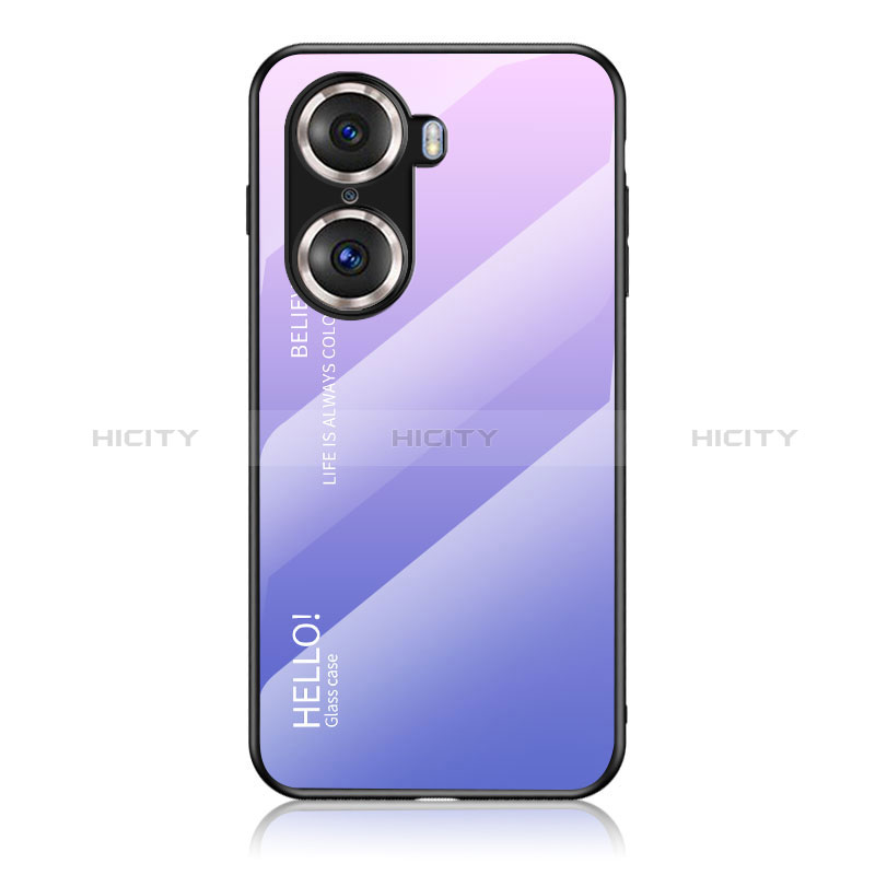 Coque Rebord Contour Silicone et Vitre Miroir Housse Etui Degrade Arc en Ciel LS1 pour Huawei Honor 60 Pro 5G Violet Clair Plus