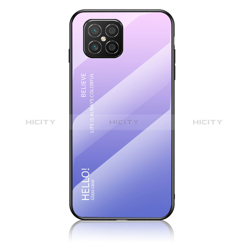 Coque Rebord Contour Silicone et Vitre Miroir Housse Etui Degrade Arc en Ciel LS1 pour Huawei Nova 8 SE 4G Violet Clair Plus