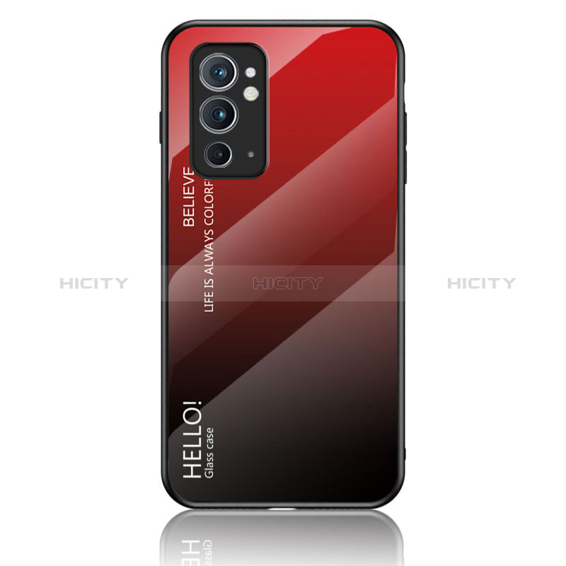 Coque Rebord Contour Silicone et Vitre Miroir Housse Etui Degrade Arc en Ciel LS1 pour OnePlus 9RT 5G Rouge Plus