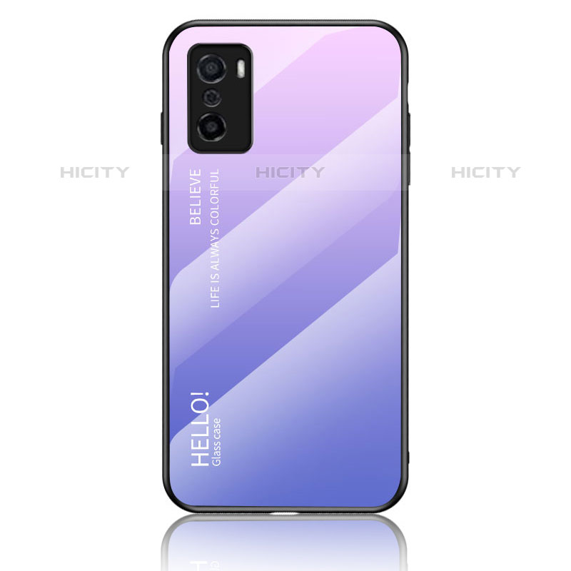 Coque Rebord Contour Silicone et Vitre Miroir Housse Etui Degrade Arc en Ciel LS1 pour Oppo A55S 5G Violet Clair Plus