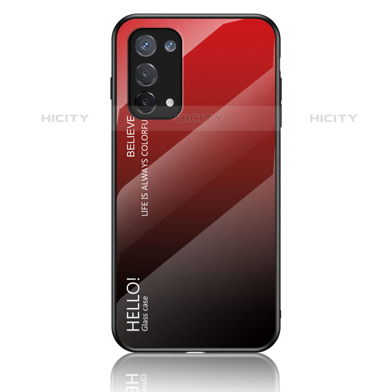 Coque Rebord Contour Silicone et Vitre Miroir Housse Etui Degrade Arc en Ciel LS1 pour Oppo A74 4G Rouge Plus