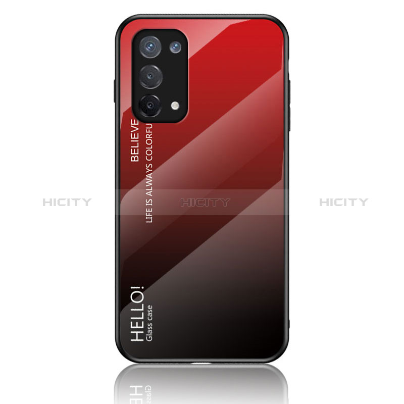 Coque Rebord Contour Silicone et Vitre Miroir Housse Etui Degrade Arc en Ciel LS1 pour Oppo A74 5G Rouge Plus