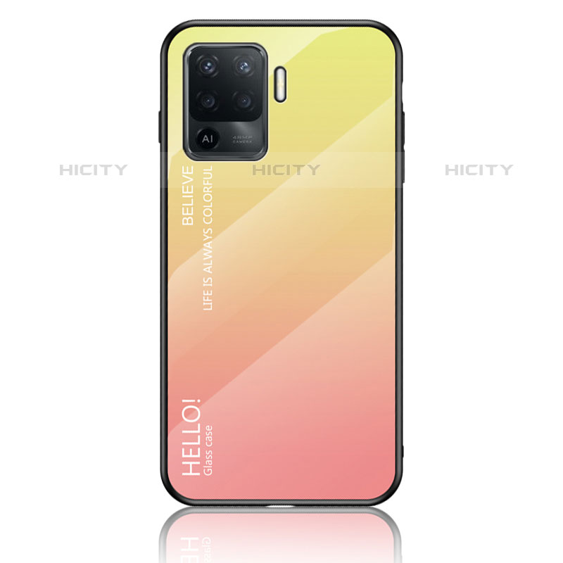 Coque Rebord Contour Silicone et Vitre Miroir Housse Etui Degrade Arc en Ciel LS1 pour Oppo A94 4G Jaune Plus