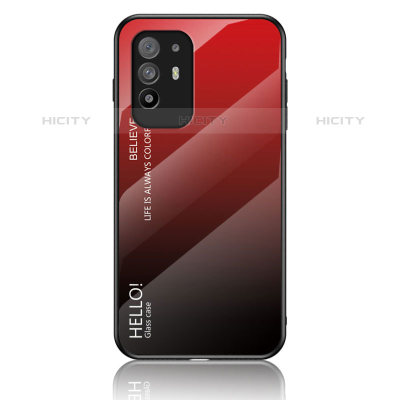 Coque Rebord Contour Silicone et Vitre Miroir Housse Etui Degrade Arc en Ciel LS1 pour Oppo A94 5G Rouge Plus