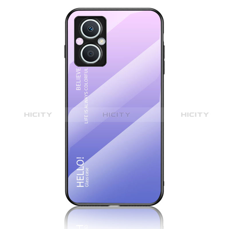 Coque Rebord Contour Silicone et Vitre Miroir Housse Etui Degrade Arc en Ciel LS1 pour Oppo A96 5G Violet Clair Plus