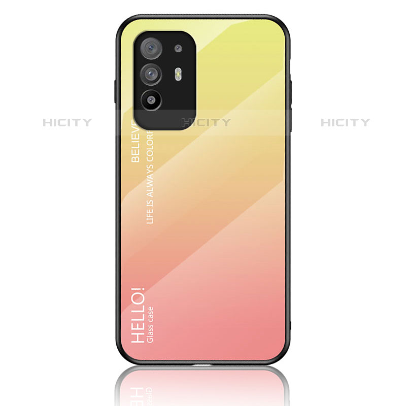 Coque Rebord Contour Silicone et Vitre Miroir Housse Etui Degrade Arc en Ciel LS1 pour Oppo F19 Pro+ Plus 5G Jaune Plus