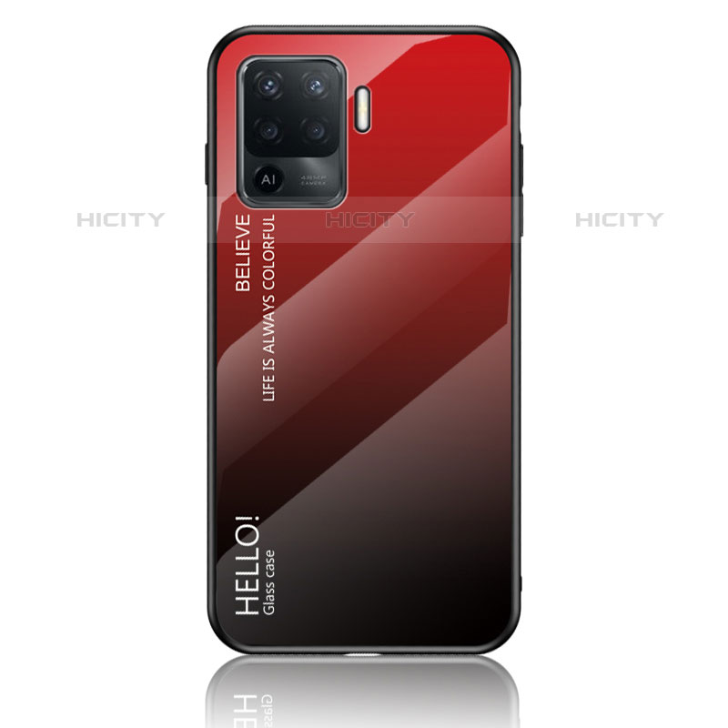 Coque Rebord Contour Silicone et Vitre Miroir Housse Etui Degrade Arc en Ciel LS1 pour Oppo F19 Pro Rouge Plus