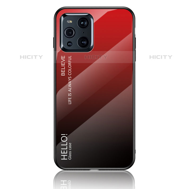 Coque Rebord Contour Silicone et Vitre Miroir Housse Etui Degrade Arc en Ciel LS1 pour Oppo Find X3 Pro 5G Rouge Plus