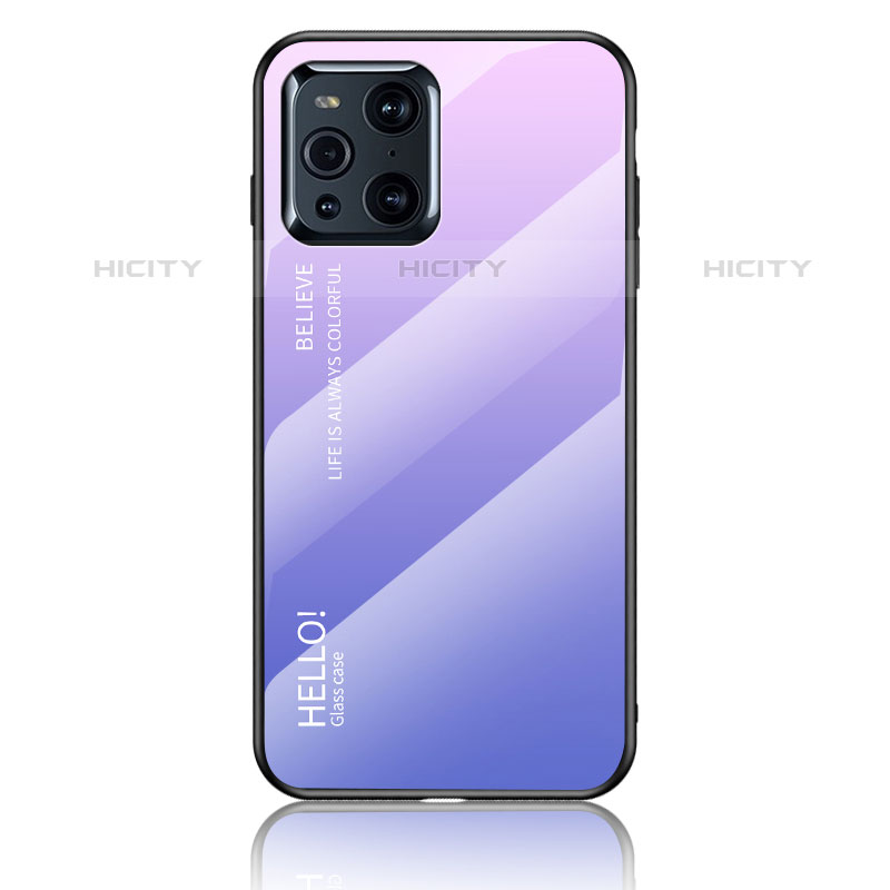 Coque Rebord Contour Silicone et Vitre Miroir Housse Etui Degrade Arc en Ciel LS1 pour Oppo Find X3 Pro 5G Violet Clair Plus