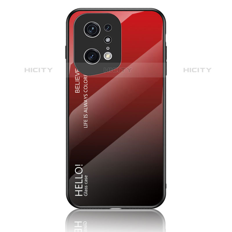 Coque Rebord Contour Silicone et Vitre Miroir Housse Etui Degrade Arc en Ciel LS1 pour Oppo Find X5 Pro 5G Rouge Plus