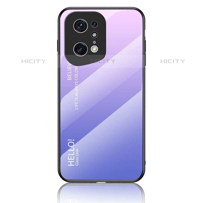 Coque Rebord Contour Silicone et Vitre Miroir Housse Etui Degrade Arc en Ciel LS1 pour Oppo Find X5 Pro 5G Violet Clair Plus