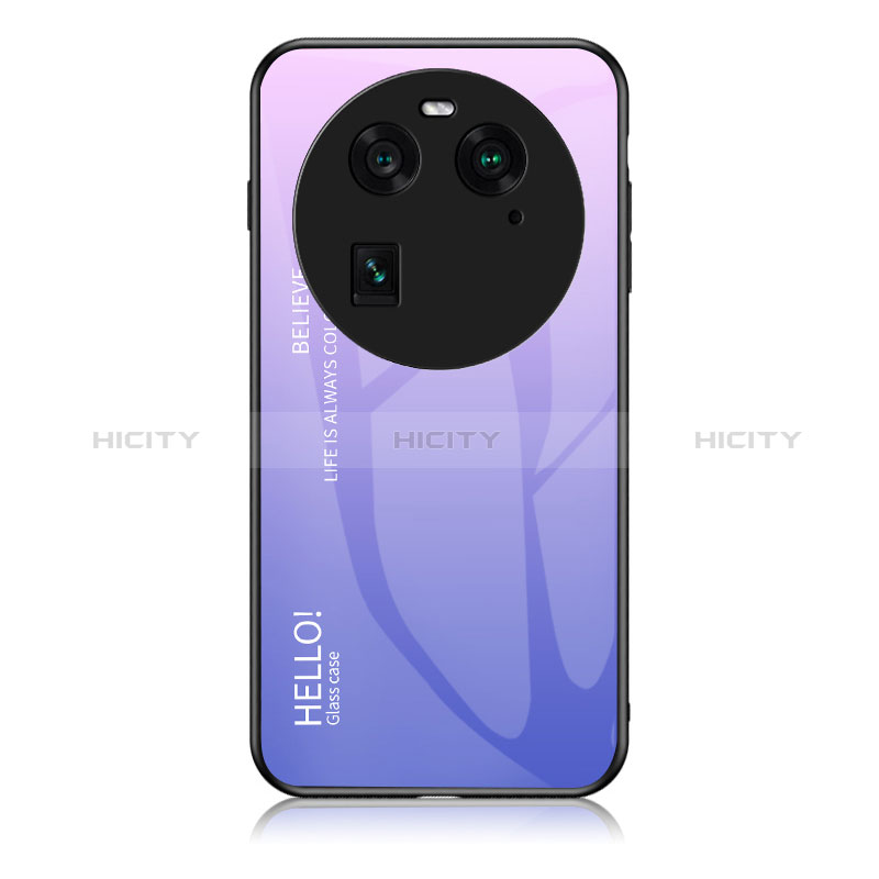 Coque Rebord Contour Silicone et Vitre Miroir Housse Etui Degrade Arc en Ciel LS1 pour Oppo Find X6 5G Violet Clair Plus