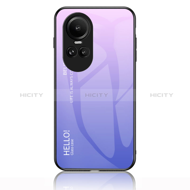 Coque Rebord Contour Silicone et Vitre Miroir Housse Etui Degrade Arc en Ciel LS1 pour Oppo Reno10 5G Violet Clair Plus