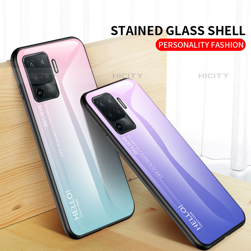 Coque Rebord Contour Silicone et Vitre Miroir Housse Etui Degrade Arc en Ciel LS1 pour Oppo Reno5 F Plus