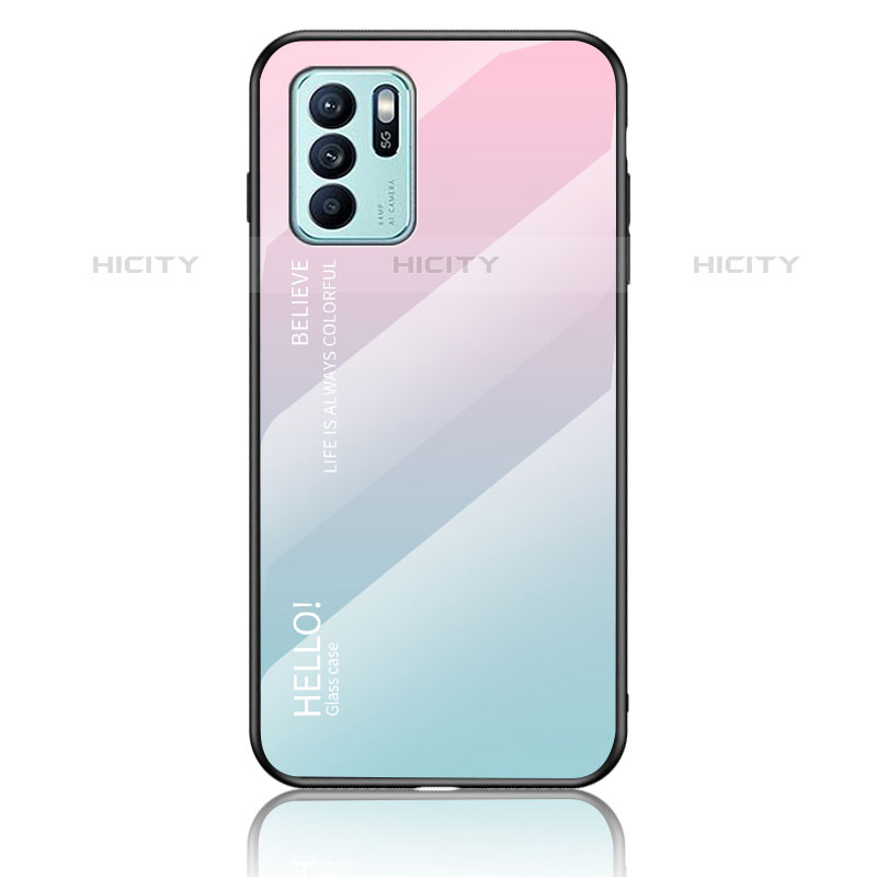 Coque Rebord Contour Silicone et Vitre Miroir Housse Etui Degrade Arc en Ciel LS1 pour Oppo Reno6 Z 5G Cyan Plus