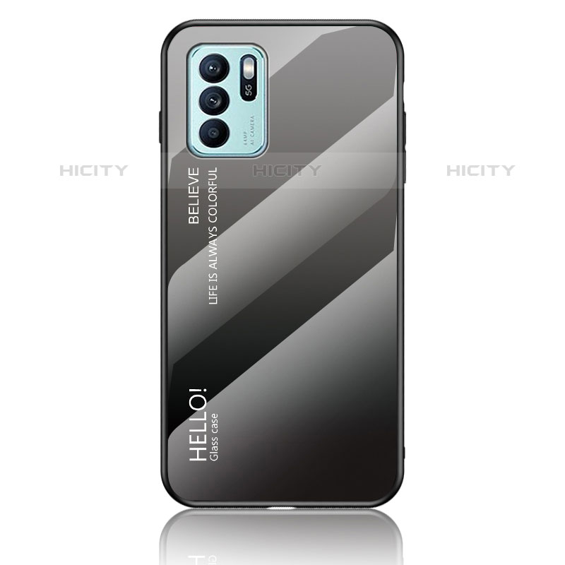 Coque Rebord Contour Silicone et Vitre Miroir Housse Etui Degrade Arc en Ciel LS1 pour Oppo Reno6 Z 5G Gris Fonce Plus