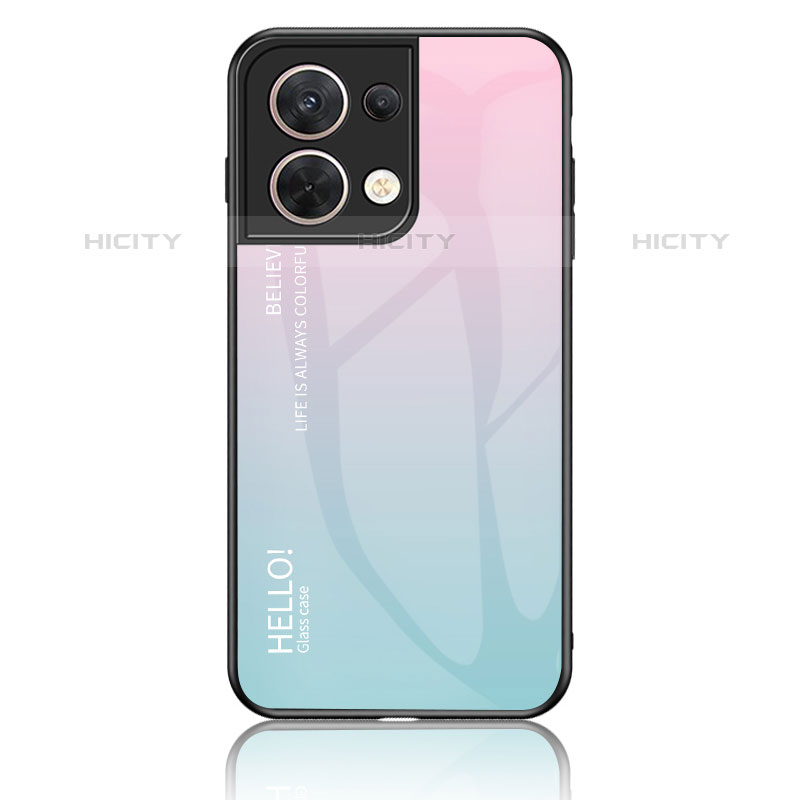 Coque Rebord Contour Silicone et Vitre Miroir Housse Etui Degrade Arc en Ciel LS1 pour Oppo Reno8 5G Cyan Plus