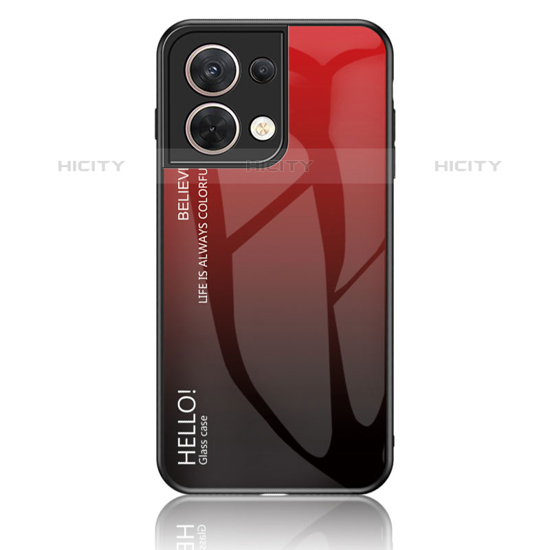 Coque Rebord Contour Silicone et Vitre Miroir Housse Etui Degrade Arc en Ciel LS1 pour Oppo Reno8 5G Rouge Plus