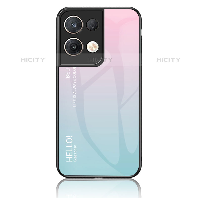 Coque Rebord Contour Silicone et Vitre Miroir Housse Etui Degrade Arc en Ciel LS1 pour Oppo Reno8 Pro 5G Cyan Plus