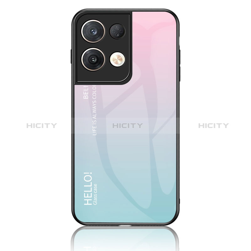 Coque Rebord Contour Silicone et Vitre Miroir Housse Etui Degrade Arc en Ciel LS1 pour Oppo Reno9 Pro+ Plus 5G Cyan Plus