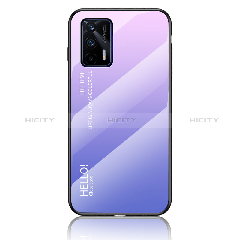 Coque Rebord Contour Silicone et Vitre Miroir Housse Etui Degrade Arc en Ciel LS1 pour Realme GT 5G Violet Clair Plus