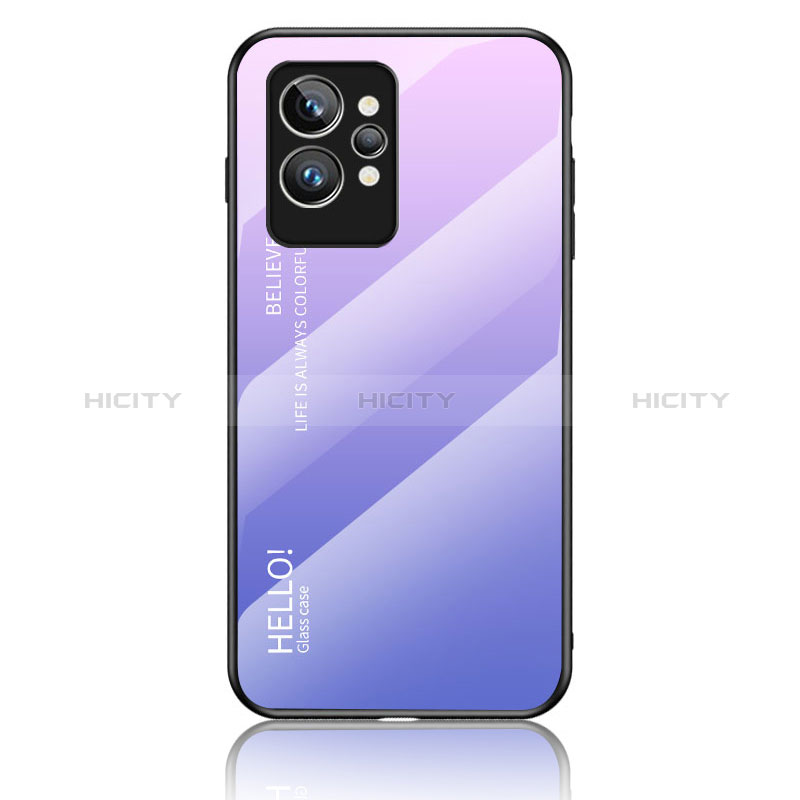 Coque Rebord Contour Silicone et Vitre Miroir Housse Etui Degrade Arc en Ciel LS1 pour Realme GT2 Pro 5G Violet Clair Plus