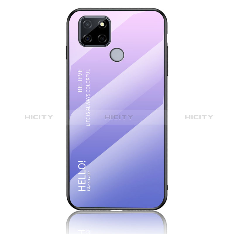 Coque Rebord Contour Silicone et Vitre Miroir Housse Etui Degrade Arc en Ciel LS1 pour Realme V3 5G Violet Clair Plus