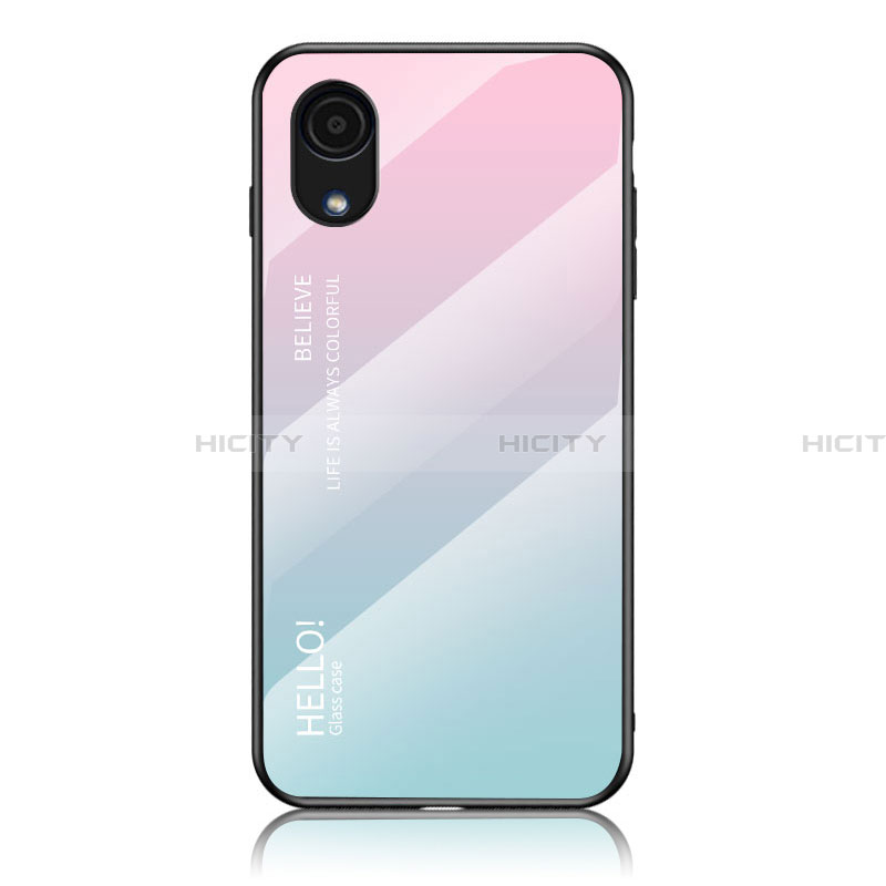 Coque Rebord Contour Silicone et Vitre Miroir Housse Etui Degrade Arc en Ciel LS1 pour Samsung Galaxy A03 Core Cyan Plus