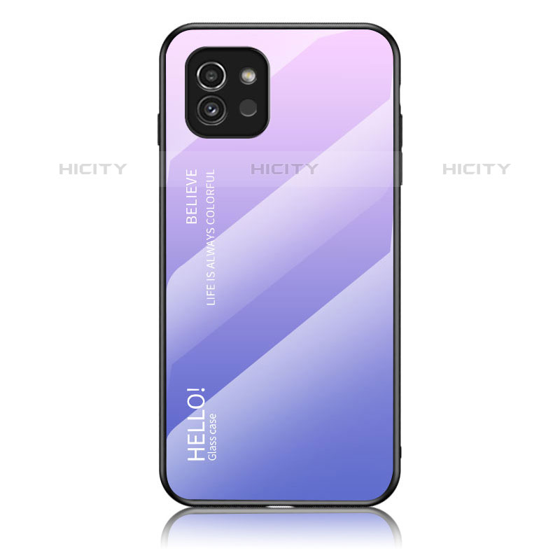 Coque Rebord Contour Silicone et Vitre Miroir Housse Etui Degrade Arc en Ciel LS1 pour Samsung Galaxy A03 Violet Clair Plus