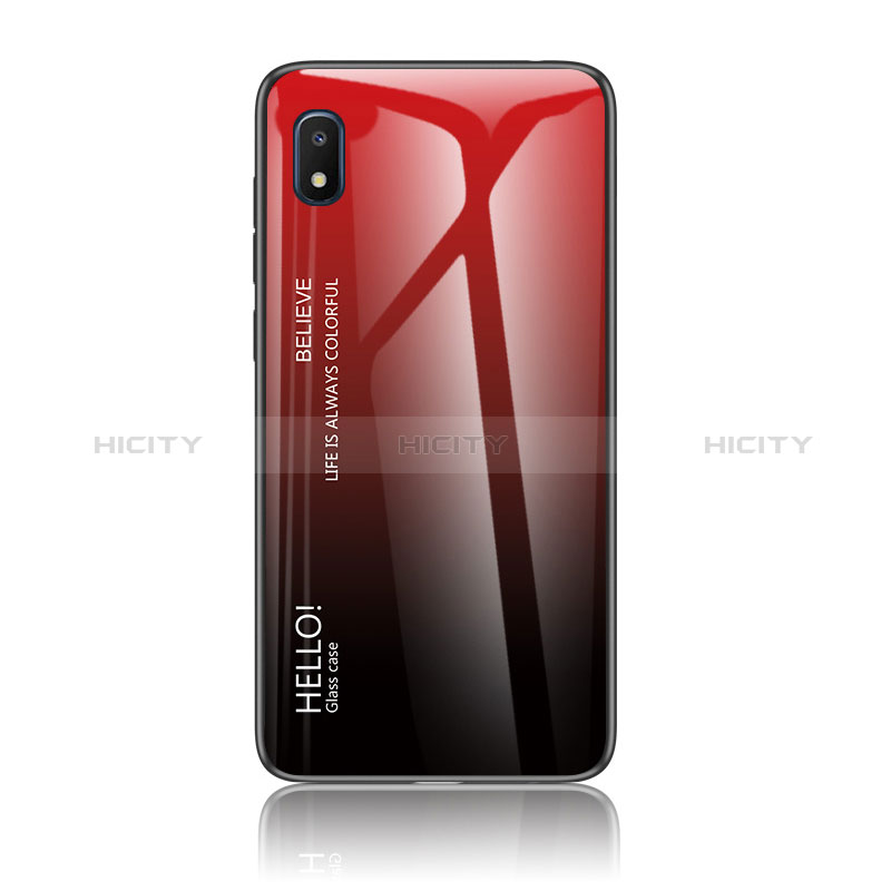 Coque Rebord Contour Silicone et Vitre Miroir Housse Etui Degrade Arc en Ciel LS1 pour Samsung Galaxy A10e Rouge Plus