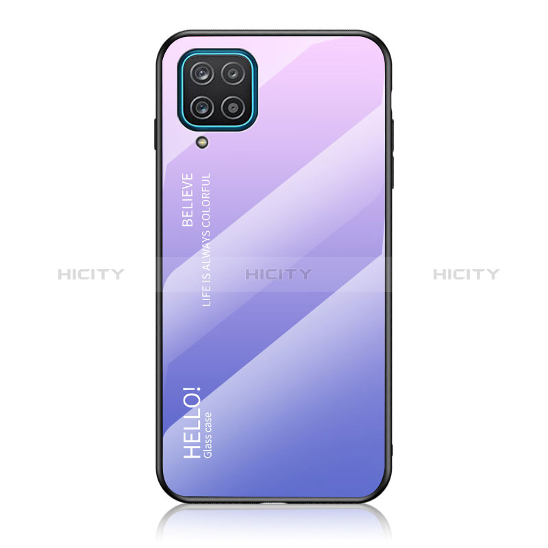 Coque Rebord Contour Silicone et Vitre Miroir Housse Etui Degrade Arc en Ciel LS1 pour Samsung Galaxy A12 5G Violet Clair Plus