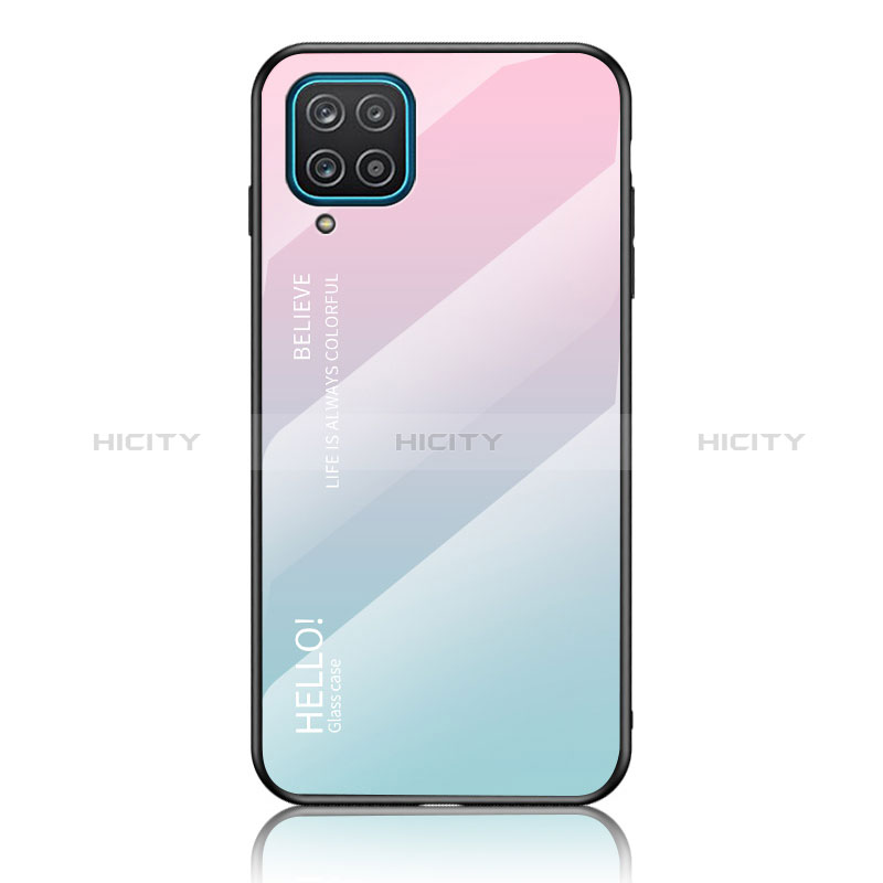 Coque Rebord Contour Silicone et Vitre Miroir Housse Etui Degrade Arc en Ciel LS1 pour Samsung Galaxy A12 Nacho Cyan Plus