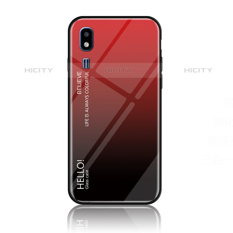 Coque Rebord Contour Silicone et Vitre Miroir Housse Etui Degrade Arc en Ciel LS1 pour Samsung Galaxy A2 Core A260F A260G Rouge Plus