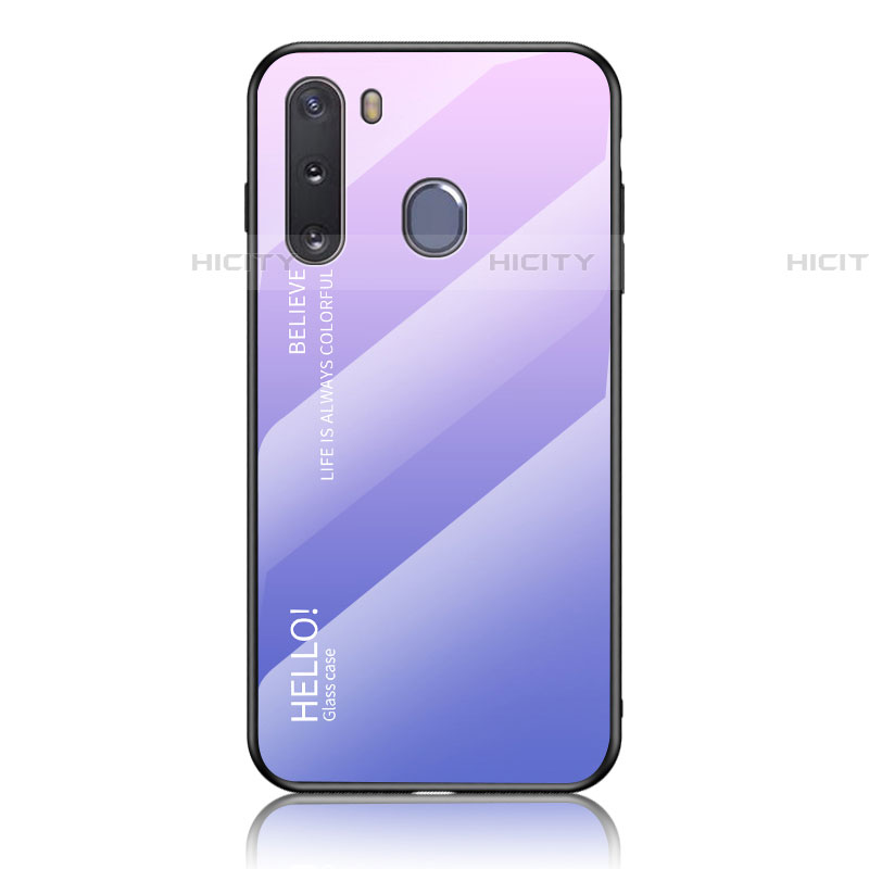 Coque Rebord Contour Silicone et Vitre Miroir Housse Etui Degrade Arc en Ciel LS1 pour Samsung Galaxy A21 European Violet Clair Plus