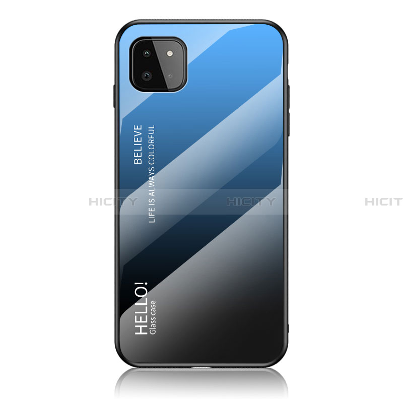 Coque Rebord Contour Silicone et Vitre Miroir Housse Etui Degrade Arc en Ciel LS1 pour Samsung Galaxy A22 5G Bleu Plus