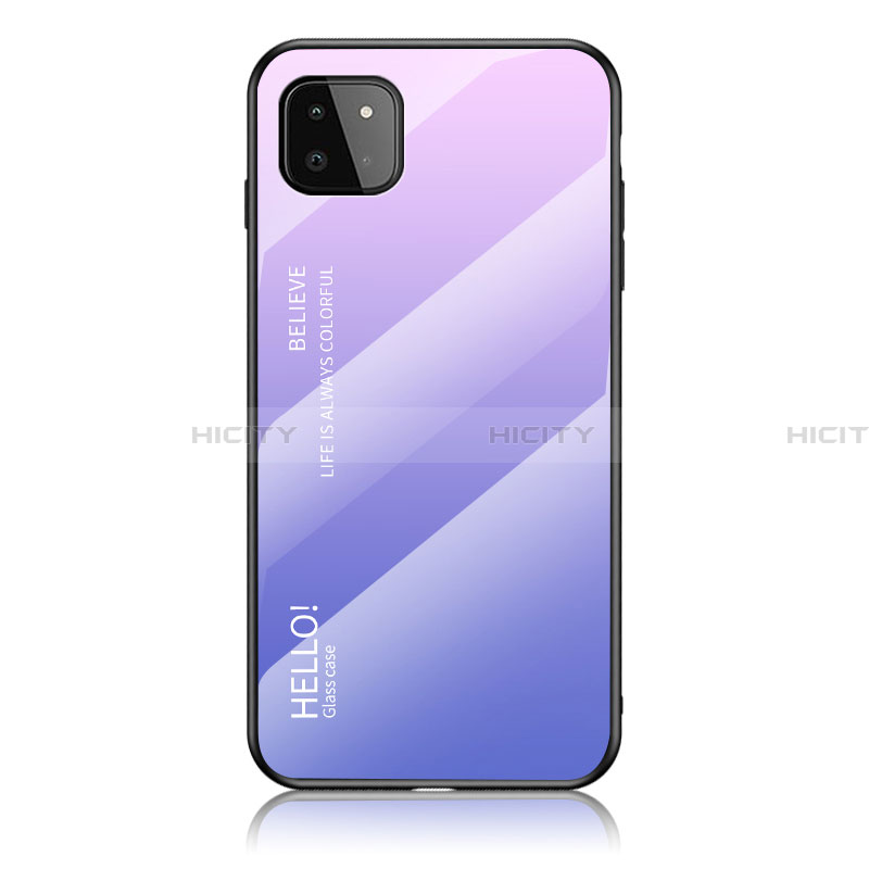 Coque Rebord Contour Silicone et Vitre Miroir Housse Etui Degrade Arc en Ciel LS1 pour Samsung Galaxy A22 5G Violet Clair Plus