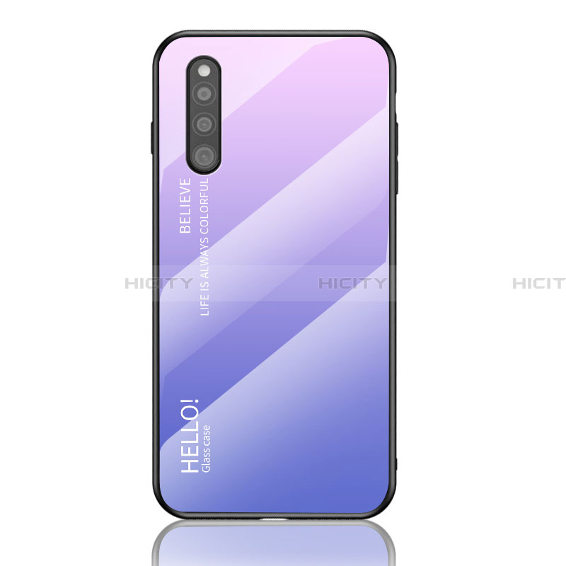 Coque Rebord Contour Silicone et Vitre Miroir Housse Etui Degrade Arc en Ciel LS1 pour Samsung Galaxy A41 SC-41A Violet Clair Plus