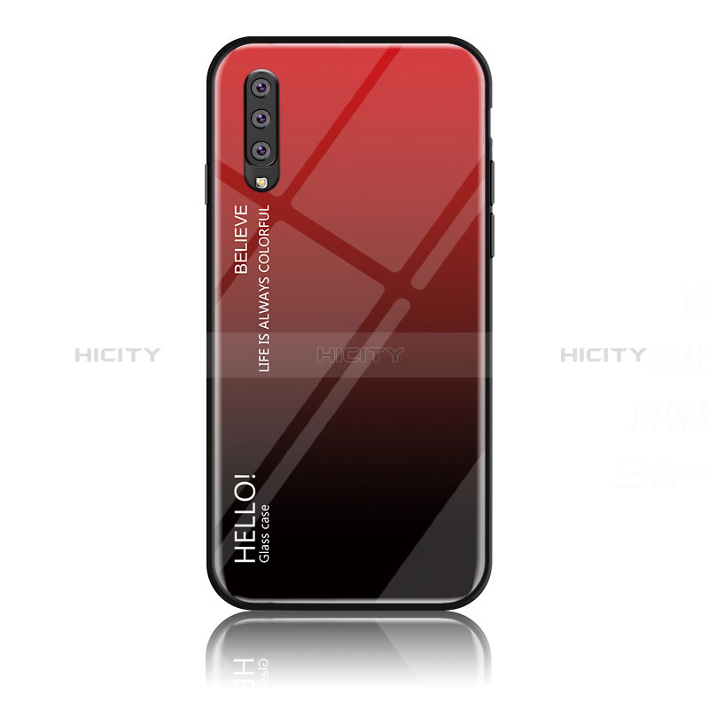 Coque Rebord Contour Silicone et Vitre Miroir Housse Etui Degrade Arc en Ciel LS1 pour Samsung Galaxy A70 Rouge Plus