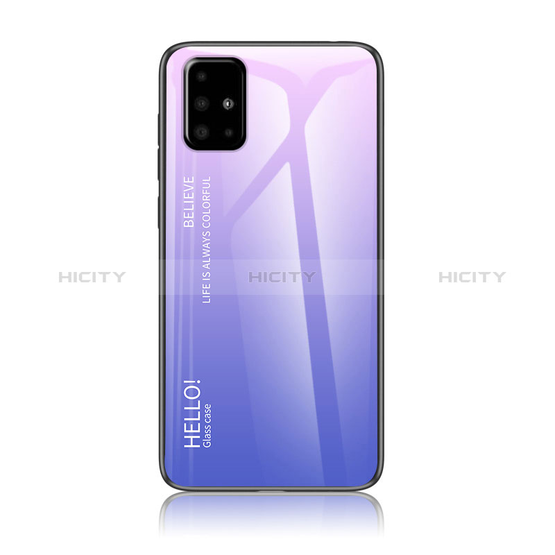 Coque Rebord Contour Silicone et Vitre Miroir Housse Etui Degrade Arc en Ciel LS1 pour Samsung Galaxy A71 4G A715 Violet Clair Plus