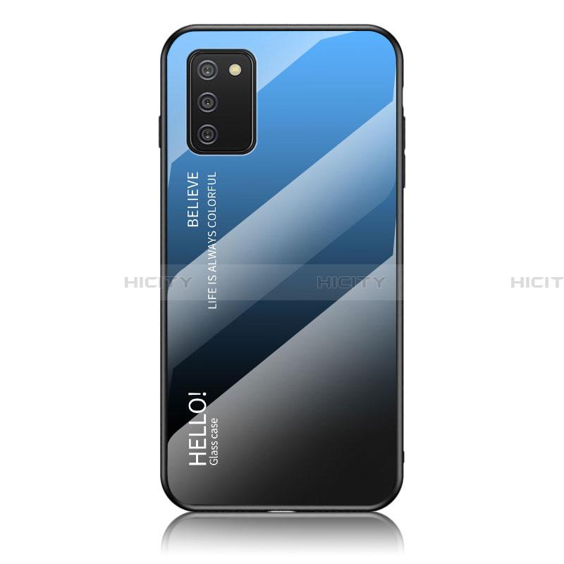 Coque Rebord Contour Silicone et Vitre Miroir Housse Etui Degrade Arc en Ciel LS1 pour Samsung Galaxy F02S SM-E025F Bleu Plus