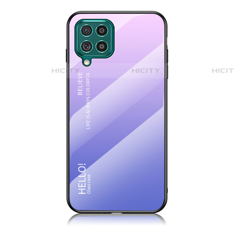 Coque Rebord Contour Silicone et Vitre Miroir Housse Etui Degrade Arc en Ciel LS1 pour Samsung Galaxy F62 5G Violet Clair Plus