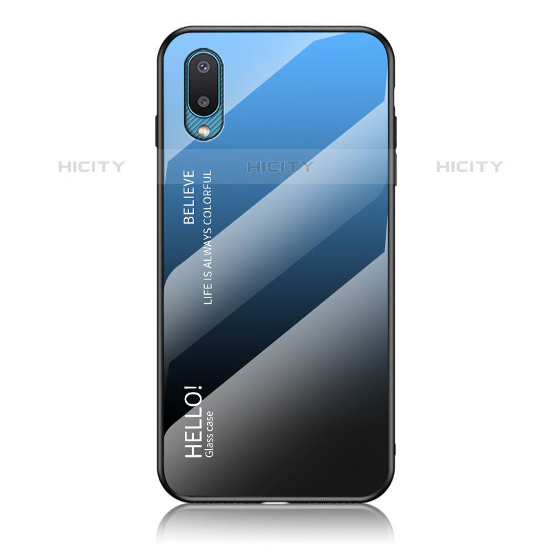 Coque Rebord Contour Silicone et Vitre Miroir Housse Etui Degrade Arc en Ciel LS1 pour Samsung Galaxy M02 Bleu Plus