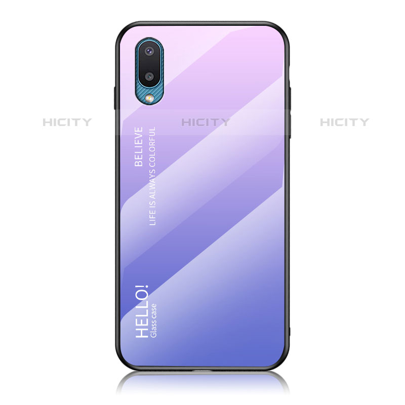 Coque Rebord Contour Silicone et Vitre Miroir Housse Etui Degrade Arc en Ciel LS1 pour Samsung Galaxy M02 Violet Clair Plus