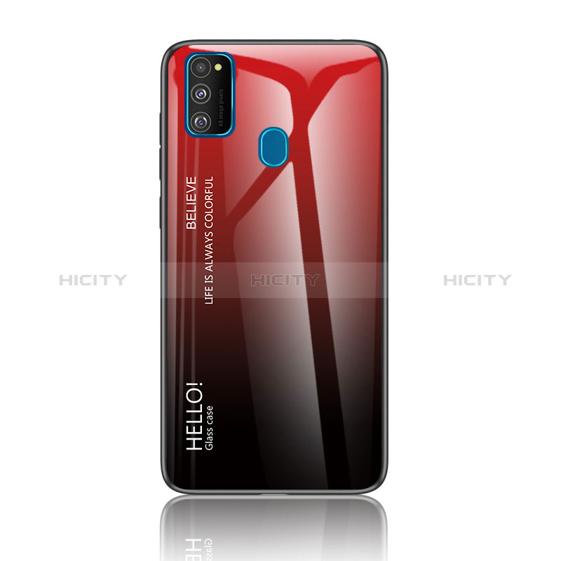 Coque Rebord Contour Silicone et Vitre Miroir Housse Etui Degrade Arc en Ciel LS1 pour Samsung Galaxy M30s Rouge Plus