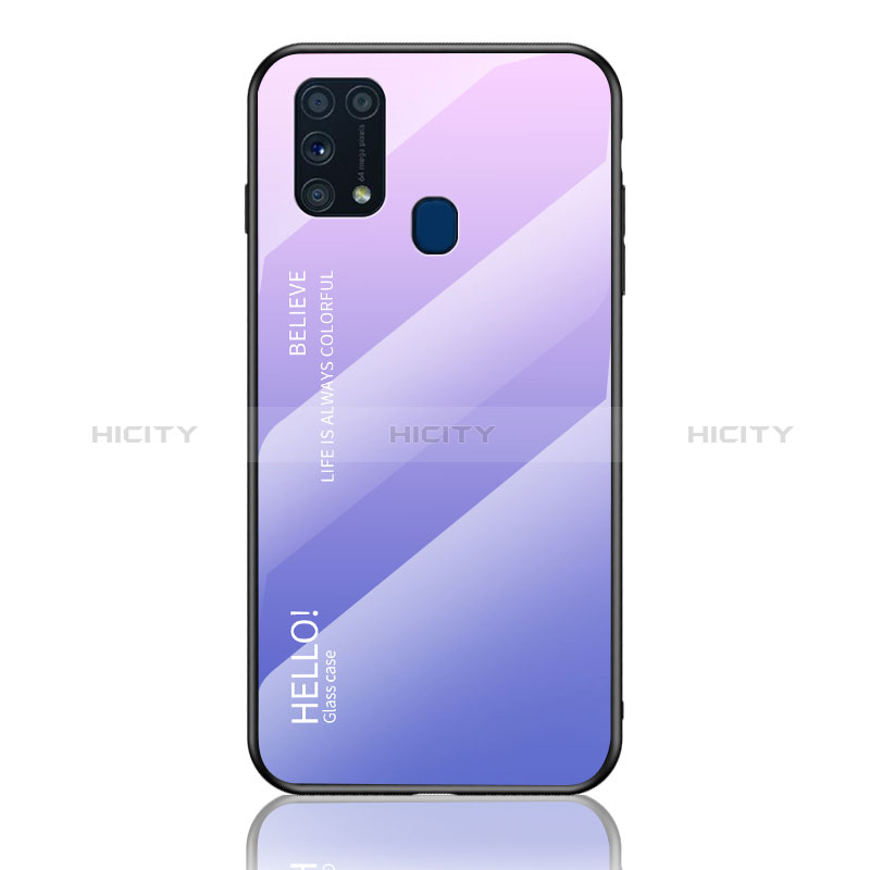 Coque Rebord Contour Silicone et Vitre Miroir Housse Etui Degrade Arc en Ciel LS1 pour Samsung Galaxy M31 Violet Clair Plus