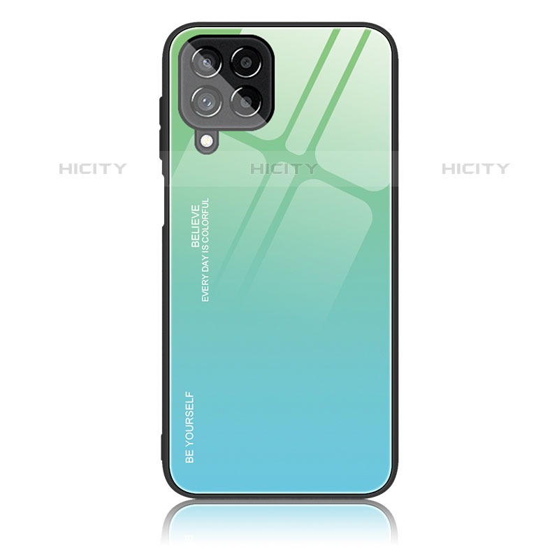 Coque Rebord Contour Silicone et Vitre Miroir Housse Etui Degrade Arc en Ciel LS1 pour Samsung Galaxy M33 5G Cyan Plus