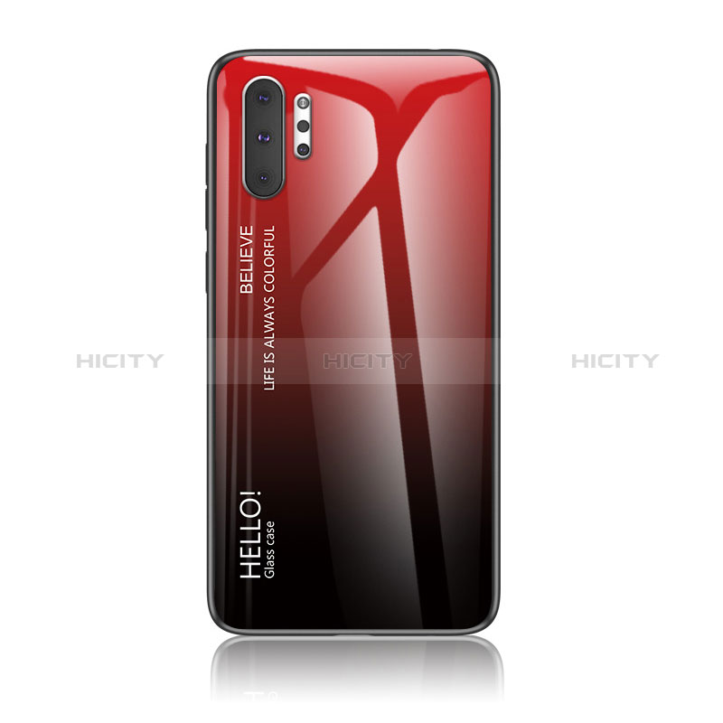 Coque Rebord Contour Silicone et Vitre Miroir Housse Etui Degrade Arc en Ciel LS1 pour Samsung Galaxy Note 10 Plus 5G Rouge Plus